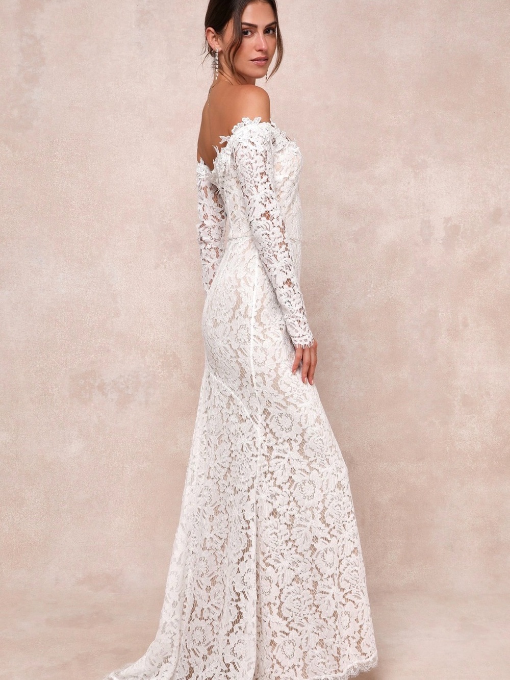Lulu's Lace Off-Shoulder Wedding Dress in Ivory - Picture 13 of 14